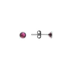 Boucles d\'oreille tige en argent rhodi� ronde 4mm serti clos oxyde rose - Vue 2