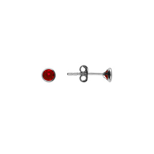 Boucles d\'oreille tige en argent rhodi� ronde 4mm serti clos oxyde rouge fonc� - Vue 2