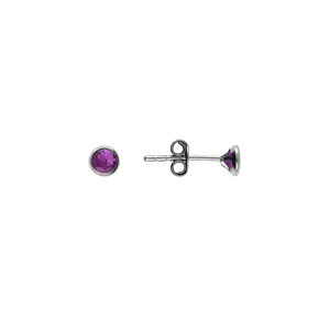 Boucles d\'oreille tige en argent rhodi� ronde 4mm serti clos oxyde violet - Vue 2