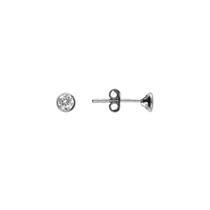 Boucles d\'oreille tige en argent rhodi� ronde 4mm serti clos oxyde blanc fonc� - Vue 2