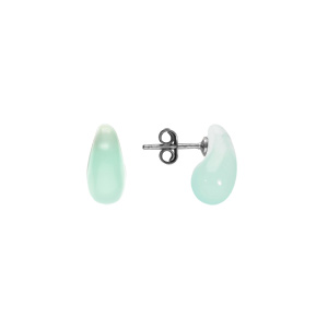 Boucles d\'oreille tige en argent rhodi� goutte en verre vert d\'eau - Vue 2