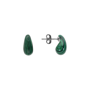 Boucles d\'oreille tige en argent rhodi� goutte en verre vert malachite imitation - Vue 2