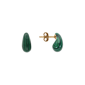 Boucles d\'oreille tige en argent dor� goutte en verre malachite imitation - Vue 2