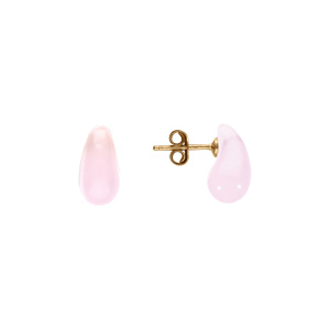 Boucles d\'oreille tige en argent dor� goutte en verre rose - Vue 2