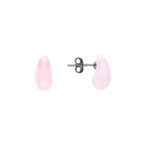 Boucles d\'oreille tige en argent rhodi� goutte en verre rose - Vue 2