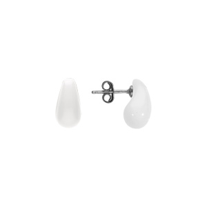 Boucles d\'oreille tige en argent rhodi� goutte en verre blanc - Vue 2