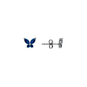 Boucles d\'oreille tige, en argent rhodi� papillon oxydes bleu fonc� sertis - Vue 2
