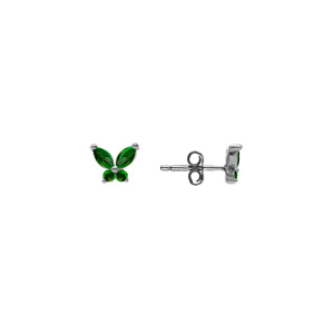 Boucles d\'oreille tige, en argent rhodi� papillon oxydes vert fonc� sertis - Vue 2