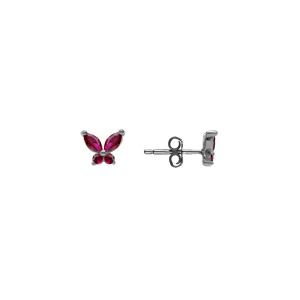 Boucles d\'oreille tige, en argent rhodi� papillon oxydes fushia sertis - Vue 2