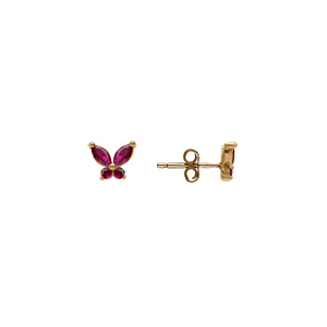 Boucles d\'oreille tige en argent dor�, papillon oxydes fushia sertis - Vue 2
