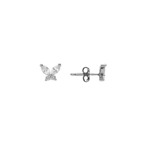 Boucles d\'oreille tige, en argent rhodi� papillon oxydes blancs sertis - Vue 2