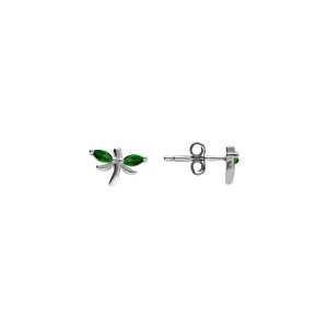 Boucles d\'oreille tige en argent rhodi� libellule oxydes vert fonc� sertis - Vue 2