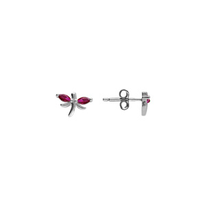 Boucles d\'oreille tige en argent rhodi� libellule oxydes fushia sertis - Vue 2