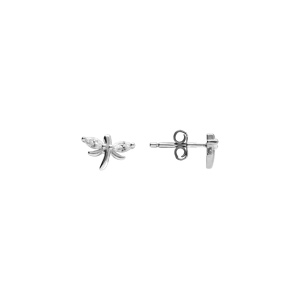 Boucles d\'oreille tige en argent rhodi� libellule oxydes blancs sertis - Vue 2