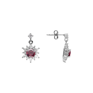 Boucles d\'oreille tige en argent rhodi fleur oxyde rose et contour oxydes blancs - Vue 2