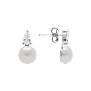 Boucles d\'oreille en argent rhodi� perle de culture d\'eau douce blanche avec un oxyde blanc - Vue 2