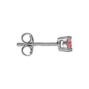 Boucles d\'oreilles en argent rhodi� oxyde rond rose de 4mm sertis griffes et fermoir poussette - Vue 2