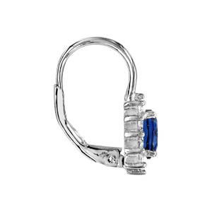 Boucles d\'oreilles en argent rhodi� collection joaillerie oxyde bleu au centre et petits oxydes blancs autour - fermoir dormeuse - Vue 2