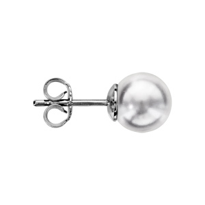Boucles d\'oreilles en argent rhodi� perle de synth�se blanche 8mm et fermoir poussette - Vue 2