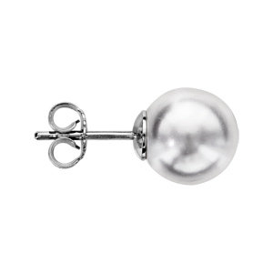 Boucles d\'oreilles en argent avec perle de synth�se blanche 10mm et fermoir poussette - Vue 2