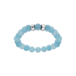 Bracelet extensible en argent platin� avec boules Jade bleu v�ritable et 2 charms � graver - Vue 2