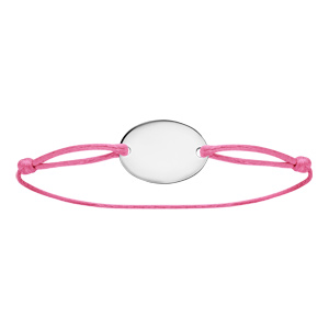 Bracelet en argent cordon coulissant rose avec plaque ovale � graver - Vue 2