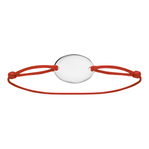 Bracelet en argent cordon coulissant rouge avec plaque ovale � graver - Vue 2
