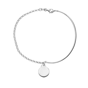 Bracelet en argent rhodi� semi rigide et cha�nette r�glable avec m�daille � graver - Vue 2