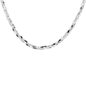 Collier en argent tresse avec 1 brin diamant� - longueur 45cm - Vue 2