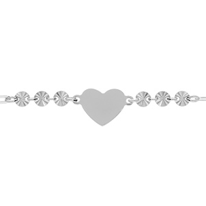 Bracelet en argent rhodi� cha�ne fantaisie avec coeur � graver et pastilles diamant�e �toile 15+3cm - Vue 2