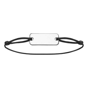 Bracelet en argent cordon noir coulissant avec plaque rectangulaire � graver au milieu - Vue 2
