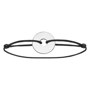 Bracelet en argent cordon noir coulissant avec disque � graver au milieu - Vue 2