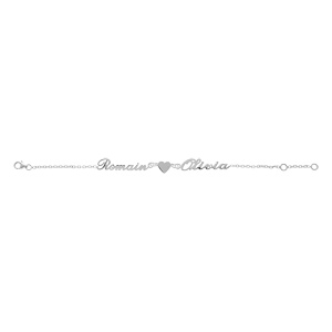 Bracelet en argent cha�ne maille for�at avec d�coupe anglaise 2 pr�noms s�par�s par un coeur - longueur 18,5cm r�glable 17cm - Vue 2