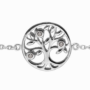 Bracelet en argent rhodi� cha�ne avec pastille arbre de vie et 3 oxydes blancs sertis 15,5+2,5cm - Vue 2