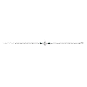 Bracelet argent rhodi� cha�ne boules cercle diamant� avec 2 boules malachite v�ritable r�glable 16 � 19cm - Vue 2