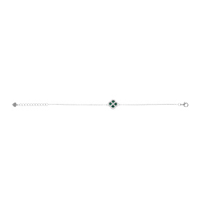 Bracelet en argent rhodi motif trfle malachite vritable, contour oxydes blancs 16+3cm - Vue 2