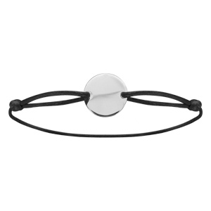 Bracelet en argent cordon coulissant noir avec plaque ronde � graver - Vue 2