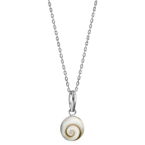 Collier en argent rhodi� cha�ne avec pendentif rond 10mm coquillage oeil de sainte lucie longueur 44,5cm - Vue 2