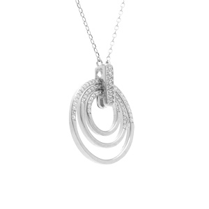 Collier en argent rhodi� cha�ne avec pendentif 3 cercles pav� d\'oxydes blancs sertis 41+4cm - Vue 2