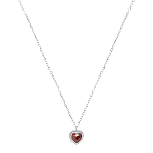 Collier en argent rhodi� cha�ne avec pendentif coeur oxyde Grenat 42+3cm - Vue 2