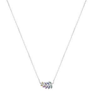 Collier en argent rhodi chane avec pendentif feuille avec oxydes multicouleurs 42+3cm - Vue 2
