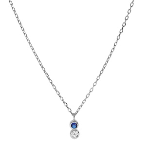 Collier en argent rhodi� cha�ne avec pendentif oxydes blanc et bleu fonc� sertis clos 40+3cm - Vue 2