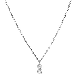 Collier en argent rhodi� cha�ne avec pendentif oxydes blancs sertis clos 40+3cm - Vue 2