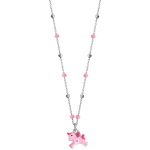 Collier en argent rhodi� avec pendentif licorne rose longueur 36+3cm - Vue 2