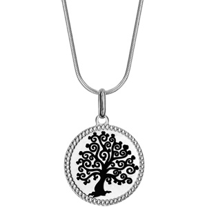 Collier en argent rhodi� cha�ne avec pendentif arbre de vie noir longueur 40+3cm - Vue 2
