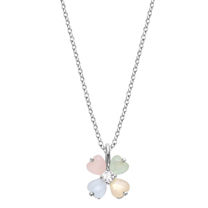 Collier en argent rhodi� cha�ne avec pendentif fleur en verre opaque pastel 40+4cm - Vue 2