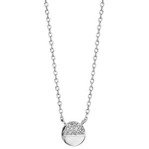 Collier en argent rhodi� avec pendentif pastille orn� d\'oxydes blancs sur demi face longueur 42+3cm - Vue 2
