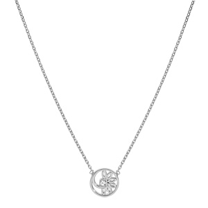 Collier en argent rhodi� cha�ne avec pendentif cercle avec fleur d\'oxydes blancs sertis 38+4cm - Vue 2
