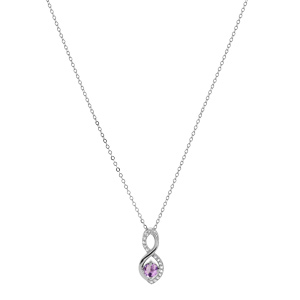 Collier en argent rhodi� cha�ne avec pendentif infini Amethyste v�ritable et oxydes blancs sertis 40+5cm - Vue 2