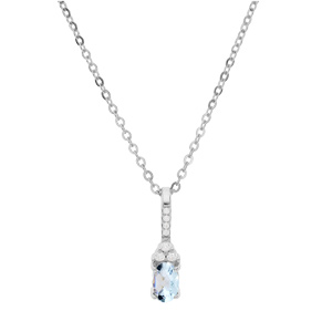 Collier en argent rhodi� cha�ne avec pendentif infini avec barrette et Topaze bleu v�ritable et oxydes blancs sertis 40+5cm - Vue 2
